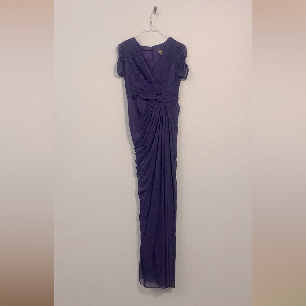 Adrianna Papell Women's Size 2P Petite Draped Ruched Mesh Maxi Dress Indigo Blue - Picture 3 of 13